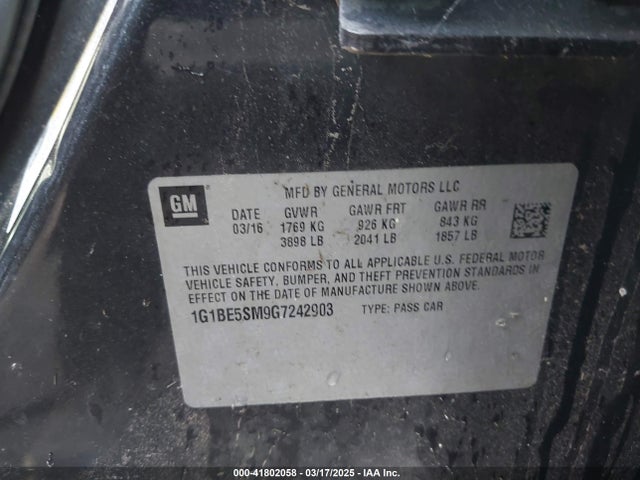 1G1BE5SM9G7242903 Chevrolet Cruze Lt Auto