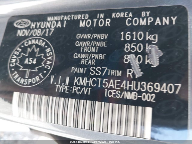 KMHCT5AE4HU369407 Hyundai ACCENT GL