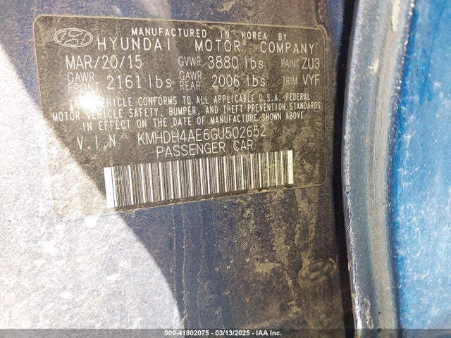 Hyundai ELANTRA SE 2016 KMHDH4AE6GU502652 Image 9