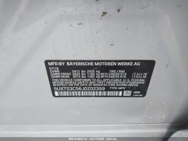 5UXTS3C56J0Z02359 BMW X3 M40i