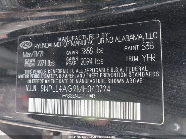 5NPLL4AG9MH040724 Hyundai ELANTRA SE