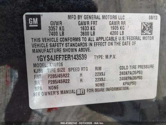 1GYS4JEF7ER143539 Cadillac Escalade Esv Premium