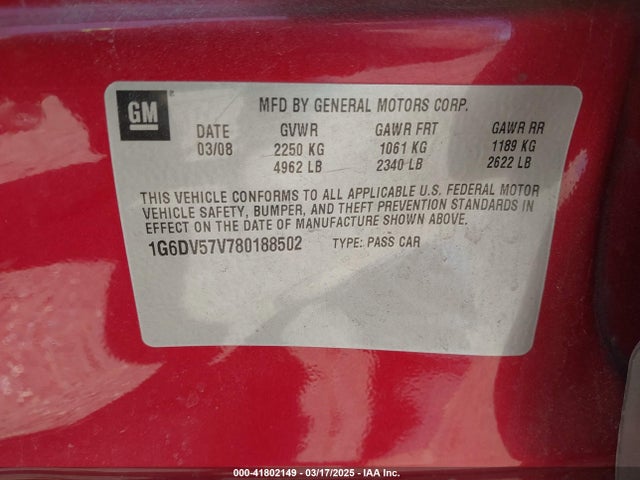 2008 CADILLAC CTS 1G6DV57V780188502 Photo 8