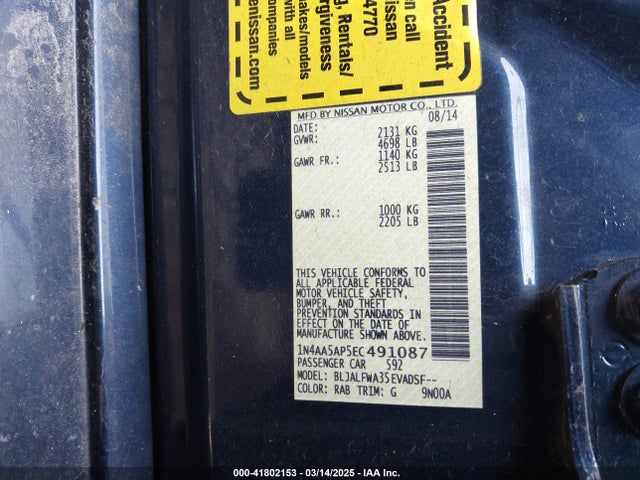 Nissan Maxima 3.5 Sv 2014 1N4AA5AP5EC491087 Image 9