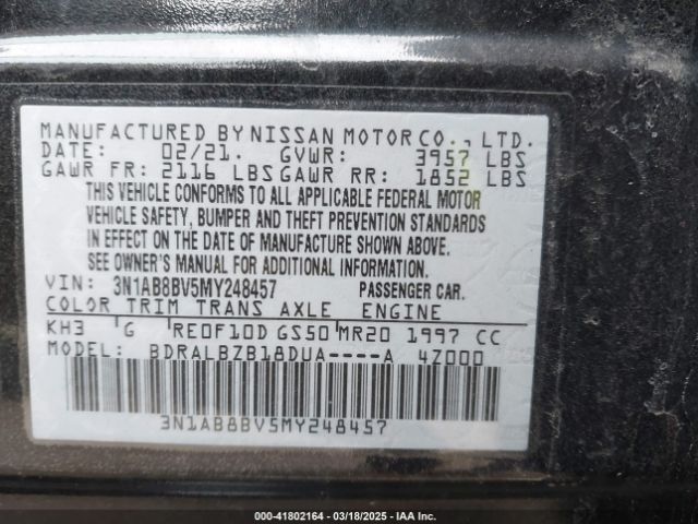 3N1AB8BV5MY248457 Nissan Sentra S Xtronic Cvt