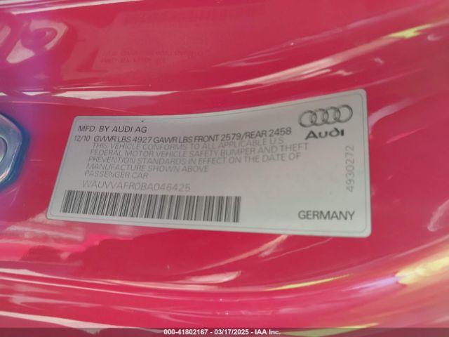 2011 AUDI S5 WAUVVAFR0BA046425 Photo 8