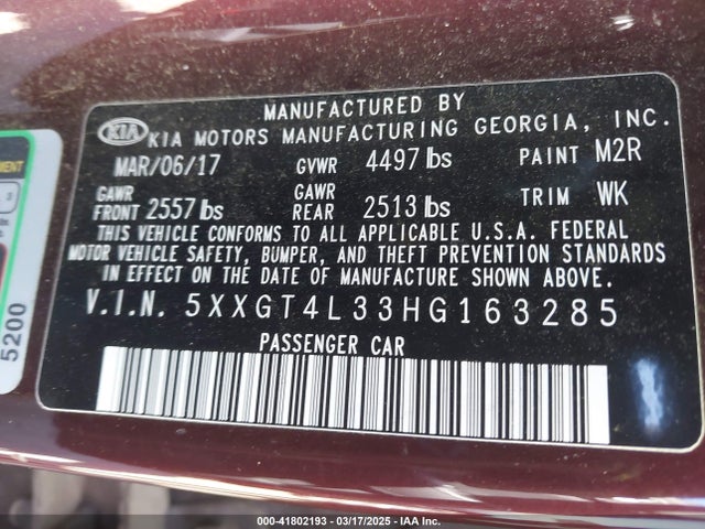 5XXGT4L33HG163285 KIA Optima Lx