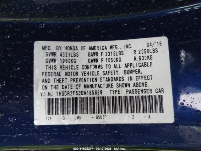 1HGCR2F53GA185829 Honda Accord Sport