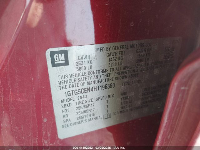1GTG5CEN4H1196360 GMC CANYON SLE