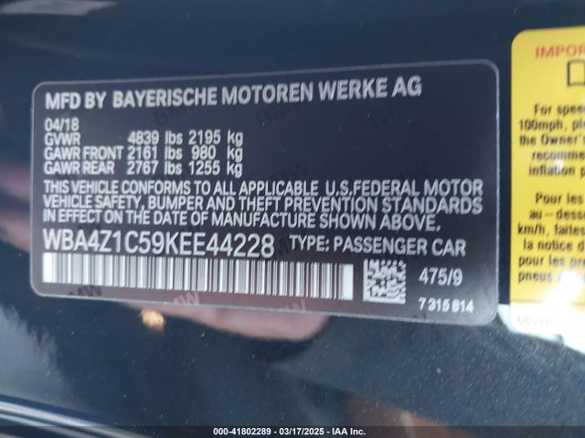 BMW 430I 2019 WBA4Z1C59KEE44228 Image 9