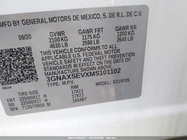 3GNAXSEVXMS101102 Chevrolet Equinox Awd Ls