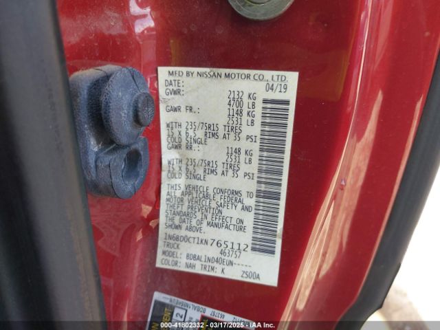 1N6BD0CT1KN765112 Nissan FRONTIER S