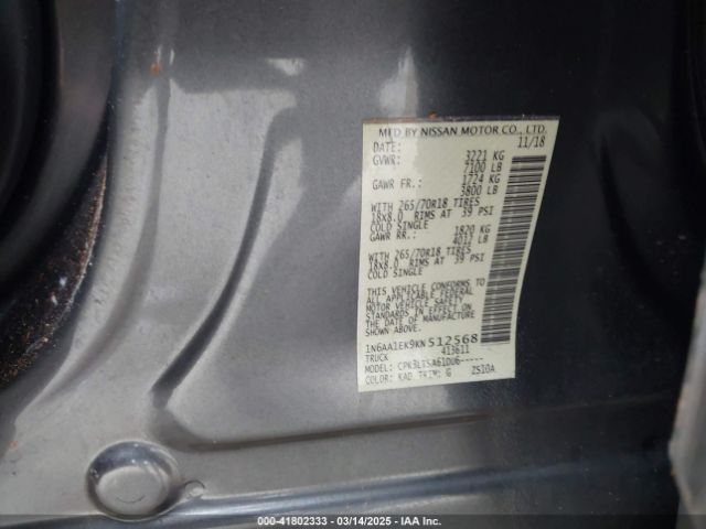 1N6AA1EK9KN512568 Nissan TITAN SV
