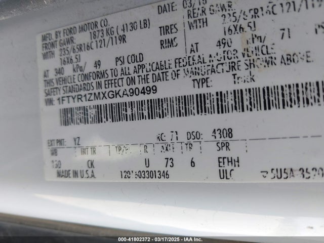 1FTYR1ZMXGKA90499 Ford Transit-250