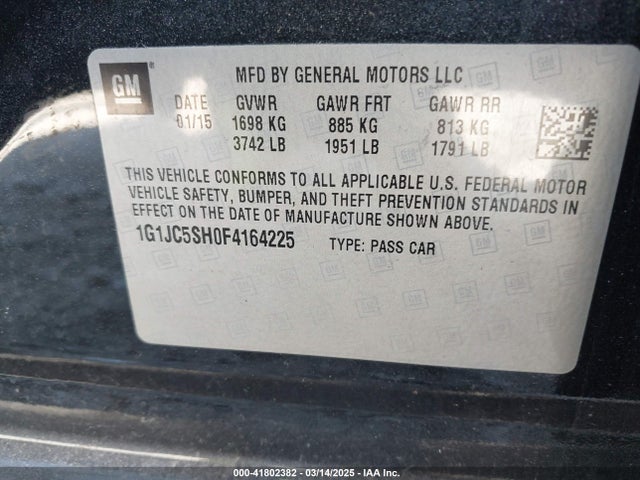 1G1JC5SH0F4164225 Chevrolet Sonic Lt Auto