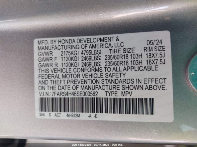 7FARS4H46SE000562 Honda Cr-v Ex Awd