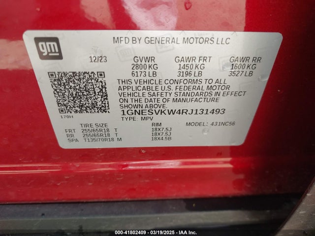 1GNESVKW4RJ131493 Chevrolet Traverse Limited Fwd Lt Cloth