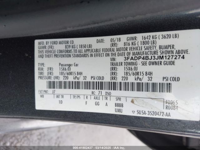 3FADP4BJ3JM127274 Ford FIESTA SE