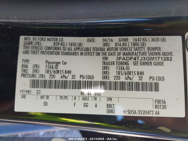 3FADP4TJ3GM171282 Ford FIESTA S