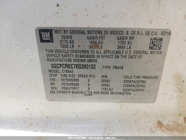 3GCPCREC7EG380132 Chevrolet Silverado 1500 1lt