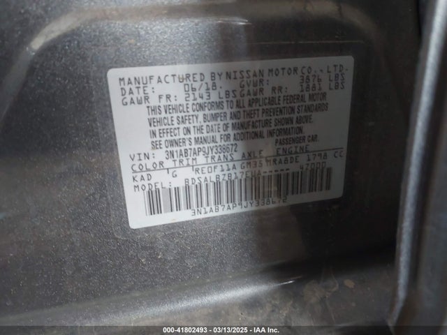 3N1AB7AP9JY338672 Nissan SENTRA S