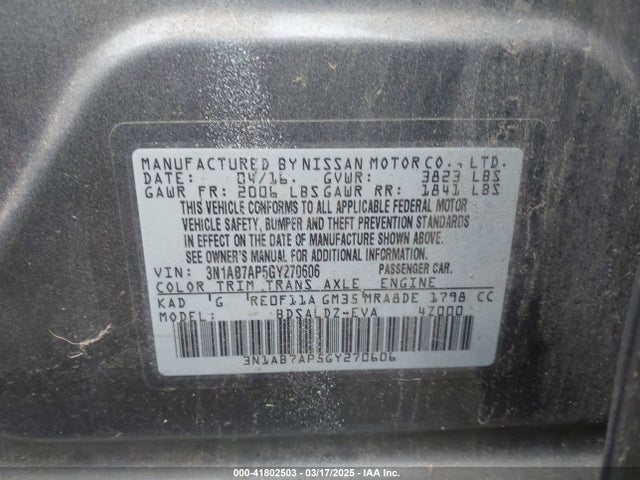 3N1AB7AP5GY270606 Nissan SENTRA SV
