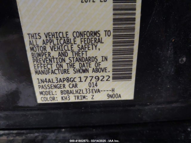 1N4AL3AP8GC177922 Nissan Altima 2.5 Sr