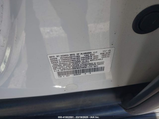 5FRYD4H80EB024850 Acura Mdx Advance Pkg W/entertainment Pkg