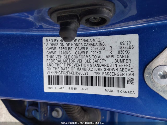2HGFC2F6XLH593523 Honda Civic Lx