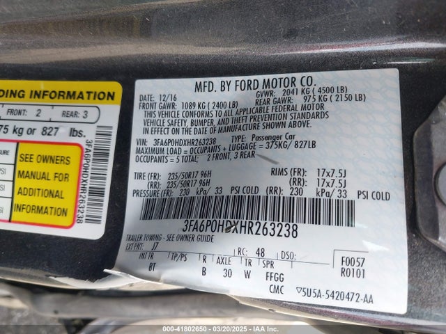 3FA6P0HDXHR263238 Ford FUSION SE