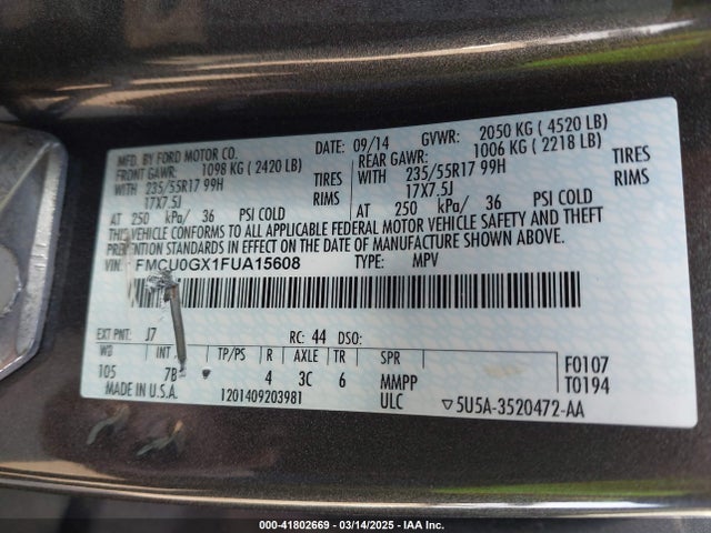 1FMCU0GX1FUA15608 Ford ESCAPE SE