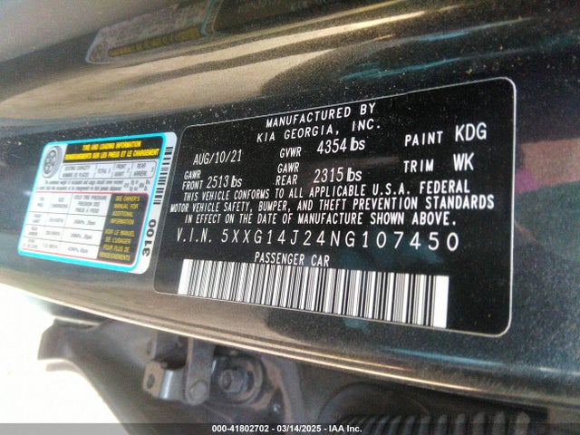 5XXG14J24NG107450 KIA K5 LXS