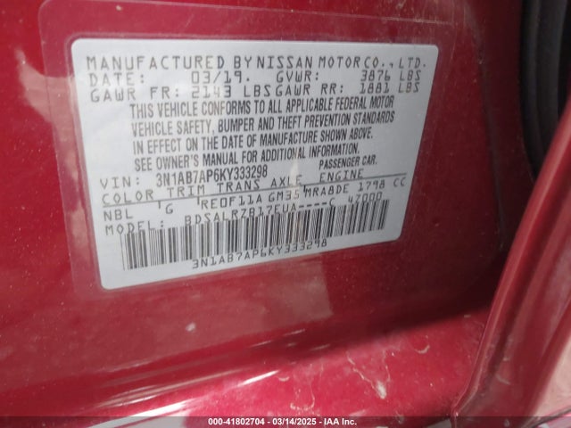 3N1AB7AP6KY333298 Nissan SENTRA SR