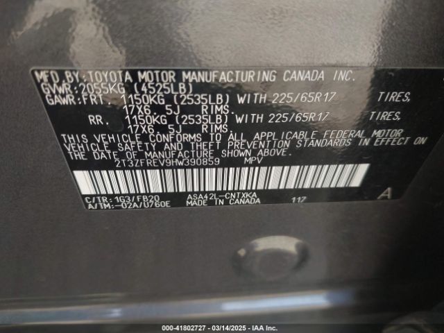2T3ZFREV9HW390859 Toyota RAV4 LE