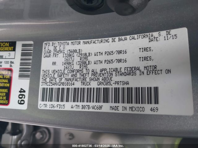 3TMCZ5ANXGM010164 Toyota Tacoma Trd Off Road