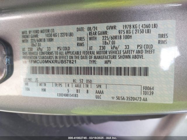 1FMCU0MNXRUB57821 Ford Escape St-line