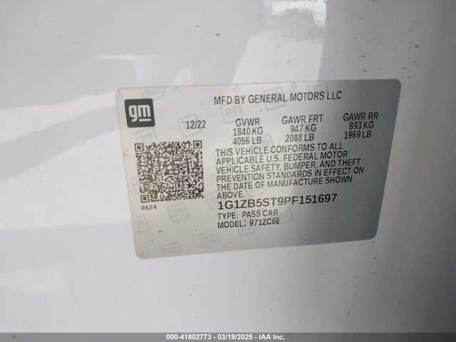 1G1ZB5ST9PF151697 Chevrolet Malibu Fwd Ls