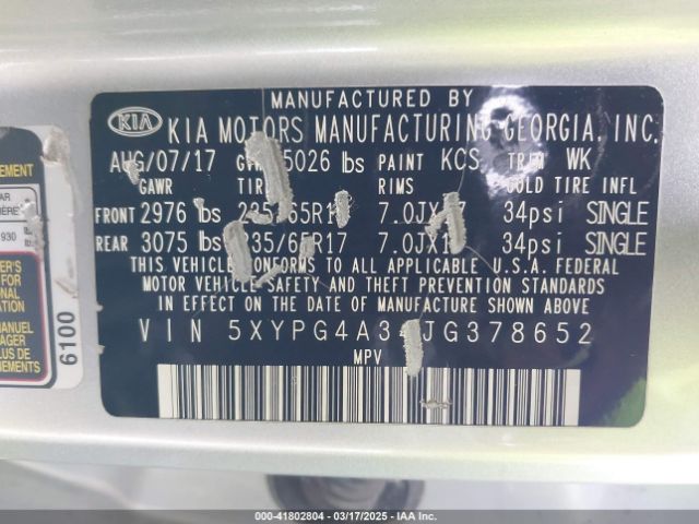 5XYPG4A34JG378652 KIA Sorento 2.4l L