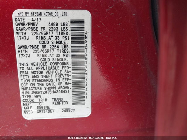 JN8AT2MT5HW396421 Nissan ROGUE SV