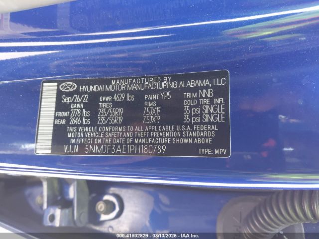 5NMJF3AE1PH180789 Hyundai TUCSON SEL