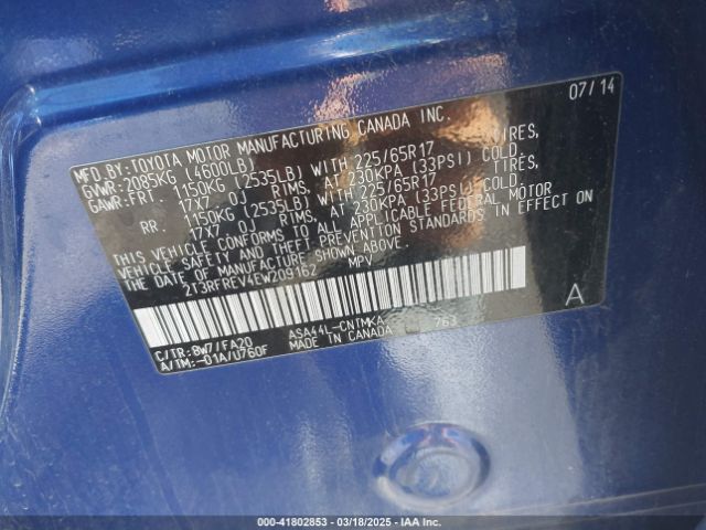 2T3RFREV4EW209162 Toyota Rav4 Xle