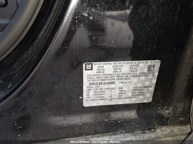 3GNCJLSB1JL305805 Chevrolet Trax Lt