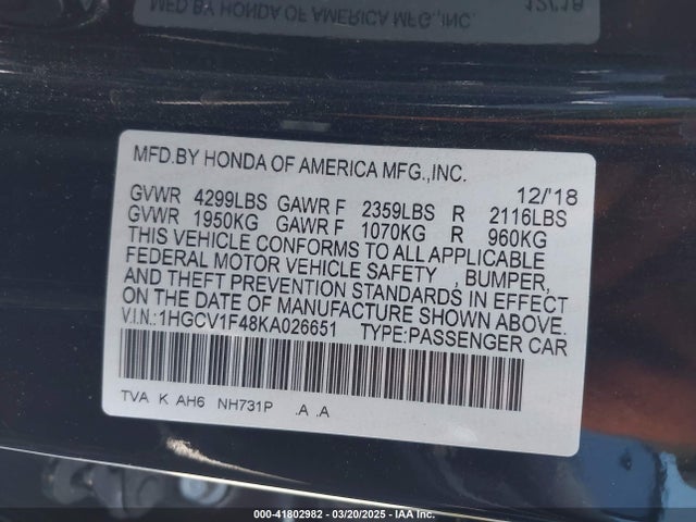 1HGCV1F48KA026651 Honda ACCORD EX