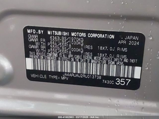 JA4ARUAU2RU013738 Mitsubishi Outlander Sport 2.0 Es Awc
