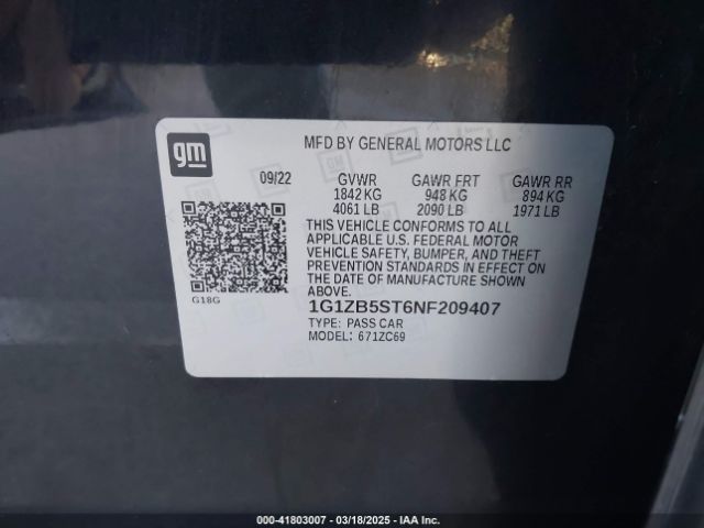1G1ZB5ST6NF209407 Chevrolet Malibu Fwd Ls