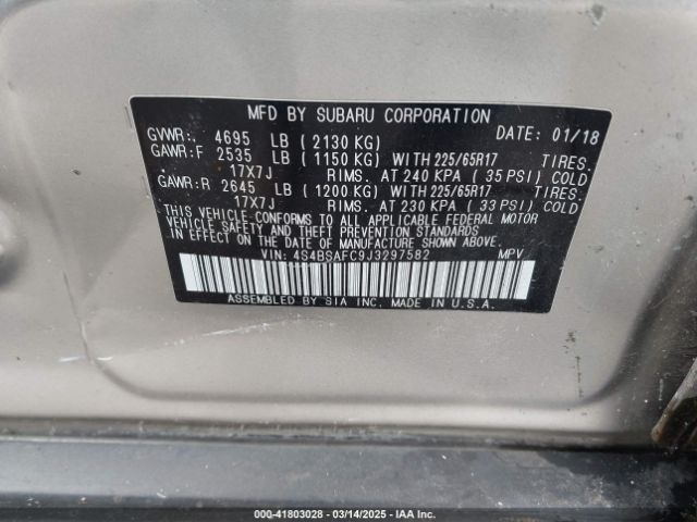 4S4BSAFC9J3297582 Subaru u5