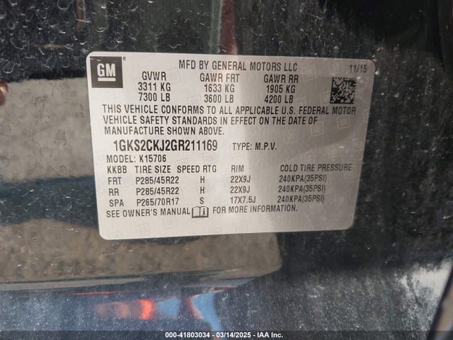 1GKS2CKJ2GR211169 GMC YUKON DENALI