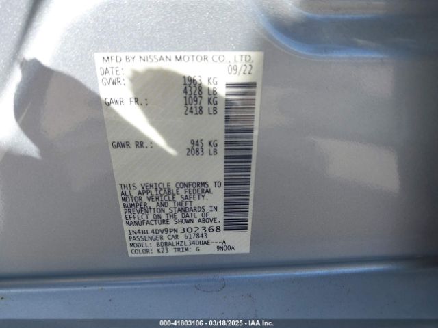 1N4BL4DV9PN302368 Nissan Altima Sv Fwd