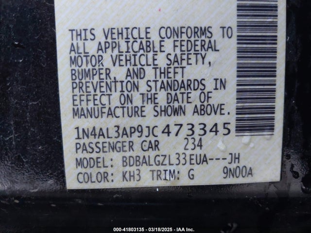 1N4AL3AP9JC473345 Nissan Altima 2.5 S