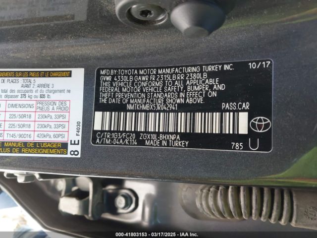 NMTKHMBX5JR042941 Toyota 3zr-fae